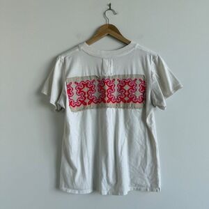 Tricia Fix Patchwork White Short Sleeve Boho T-Shirt Size Medium